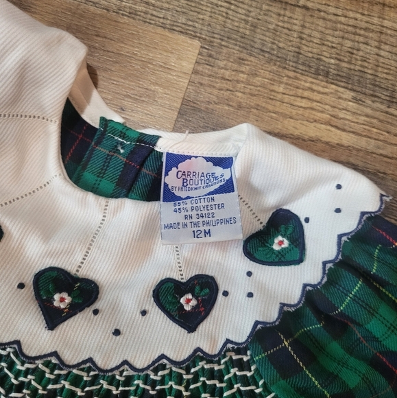 Vintage 80's Carriage Boutique Scottish Green & Blue Plaid Embroidered Babydoll - Picture 5 of 6